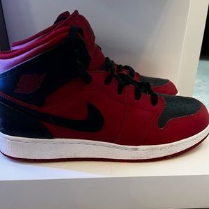 Air Jordan 1 mid red and black.        Size-6.5 youth